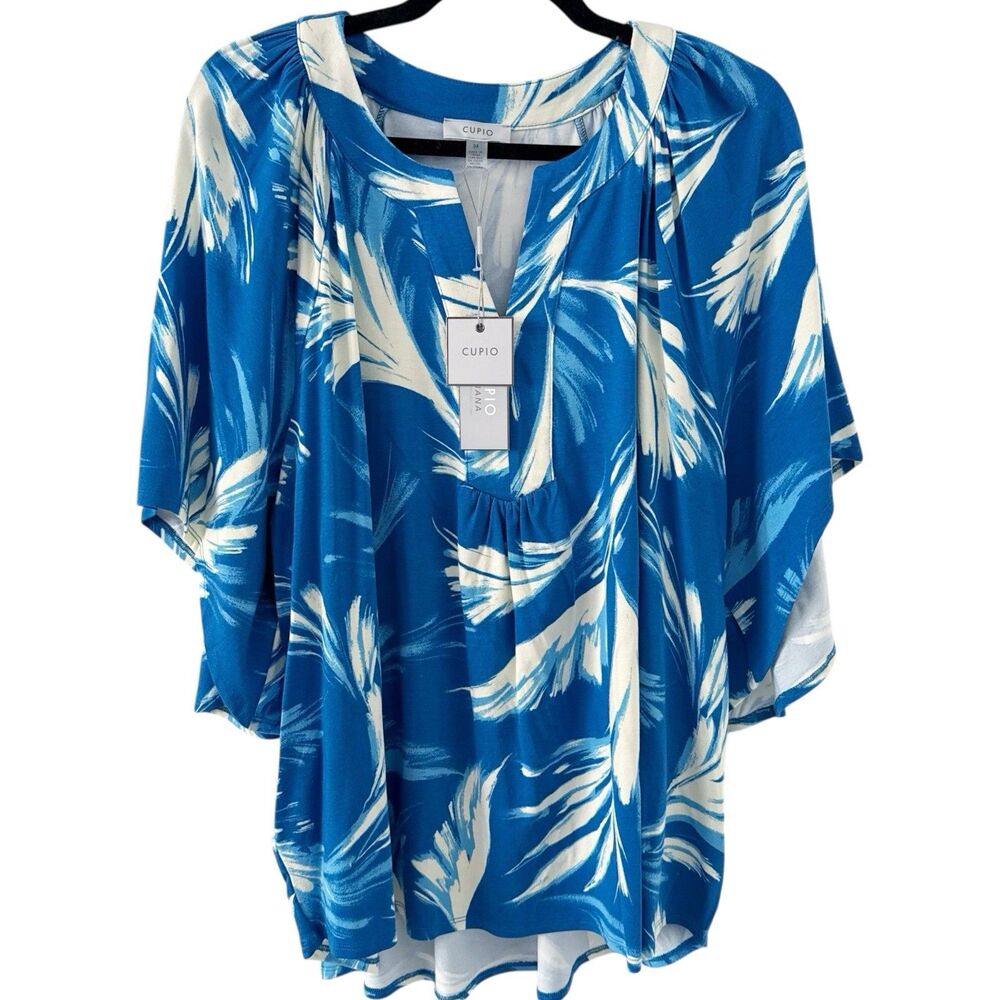 NEW Cupio Juliana Plus Flutter Sleeve Top Blouse Shirt Blue Floral V-Neck 3X
